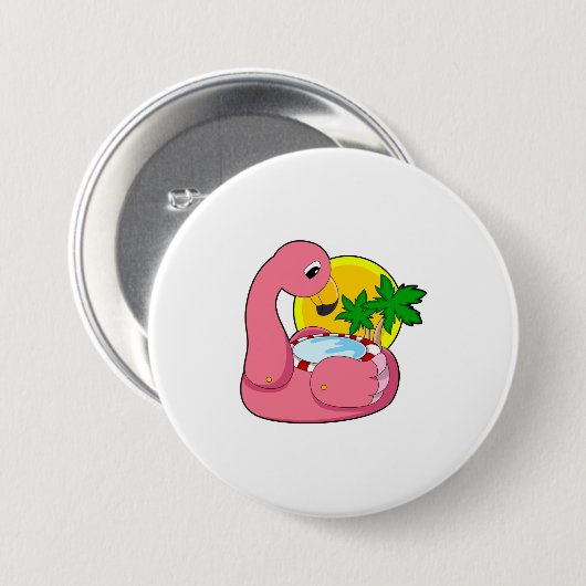 Flamingo met pool ronde button 7,6 cm (Voorkant /achterkant)