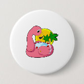 Flamingo met pool ronde button 7,6 cm (Voorkant)