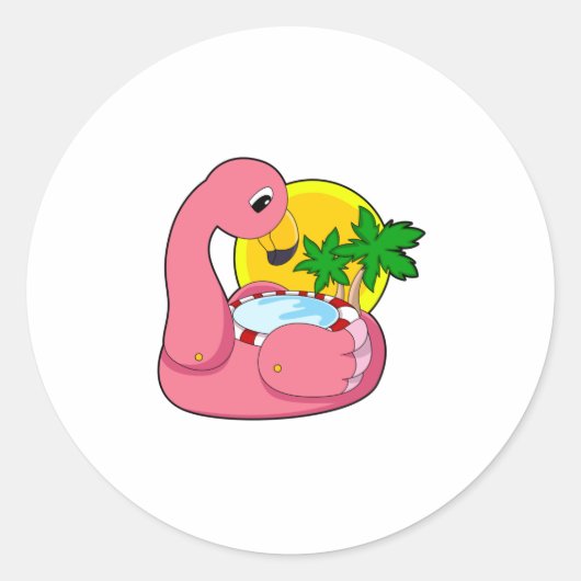 Flamingo met pool ronde sticker (Voorkant)