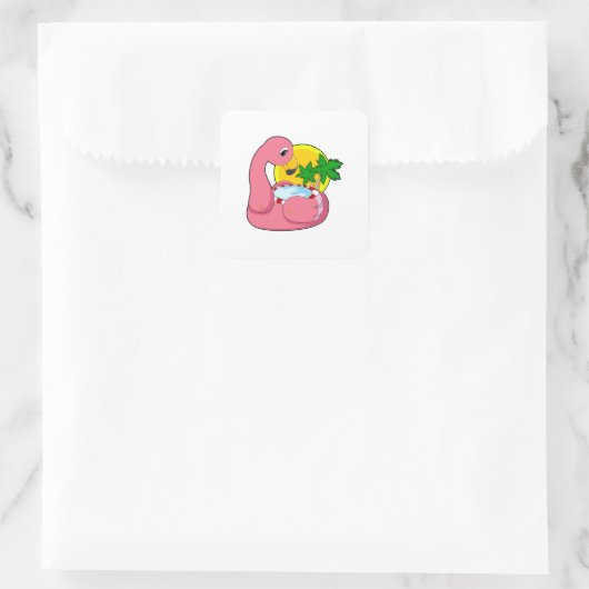 Flamingo met pool vierkante sticker (Tas)