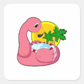 Flamingo met pool vierkante sticker (Voorkant)