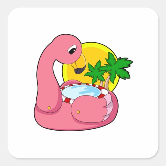 Flamingo met pool vierkante sticker (Voorkant)