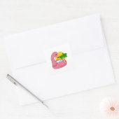 Flamingo met pool vierkante sticker (Envelop)