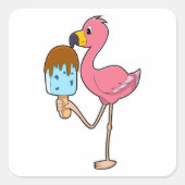 Flamingo met Popsicle Vierkante Sticker (Voorkant)