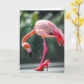 Flamingo met rode hoge hak schoen kaart (Gele Bloem)