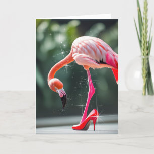 Flamingo met rode hoge hak schoen kaart