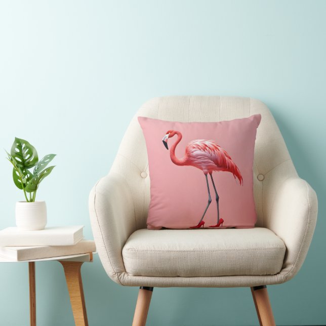Flamingo met rode hoge hakken kussen (Stoel)