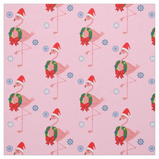Flamingo met Santa Hat en Wreath Stof (Swatch)