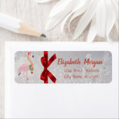 Flamingo met Santa Hat Silver, Red Bow, Holiday Etiket (Insitu)