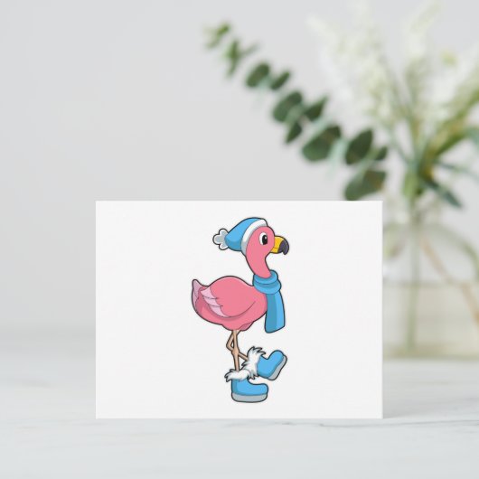 Flamingo met Scarf en Pet Briefkaart (Staand voorkant)