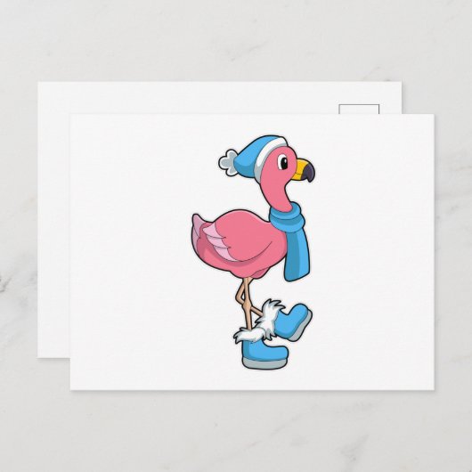 Flamingo met Scarf en Pet Briefkaart (Voorkant / Achterkant)