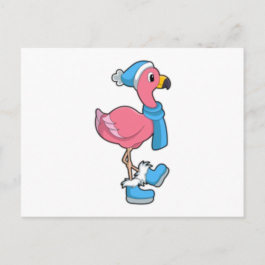 Flamingo met Scarf en Pet Briefkaart (Voorkant)