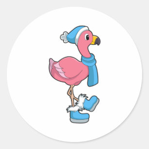 Flamingo met Scarf en Pet Ronde Sticker