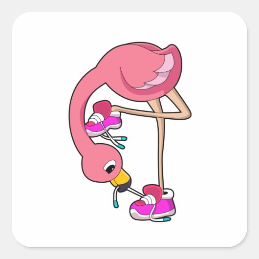 Flamingo met schoenen vierkante sticker (Voorkant)
