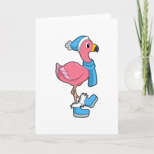 Flamingo met sjaal en hoed kaart (Voorkant)