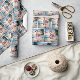 Flamingo met sjaal en roze laarzen cadeaupapier