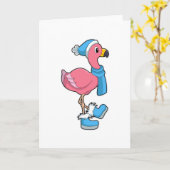 Flamingo met Sjaal & Hoed Kaart (Gele Bloem)