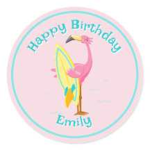 Flamingo met Surfboard Roze