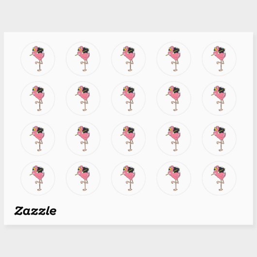 Flamingo met Umbrella Ronde Sticker (Vel)