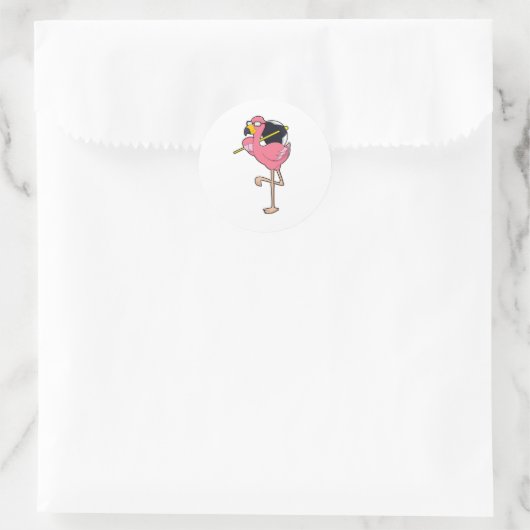 Flamingo met Umbrella Ronde Sticker (Tas)