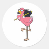 Flamingo met Umbrella Ronde Sticker (Voorkant)