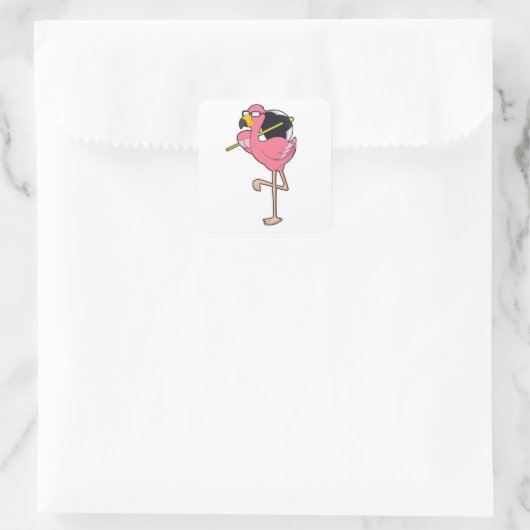 Flamingo met Umbrella Vierkante Sticker (Tas)