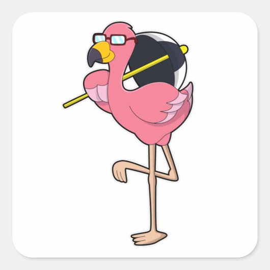 Flamingo met Umbrella Vierkante Sticker (Voorkant)