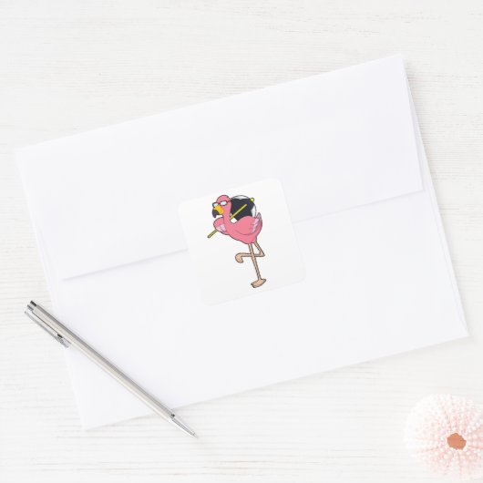 Flamingo met Umbrella Vierkante Sticker (Envelop)