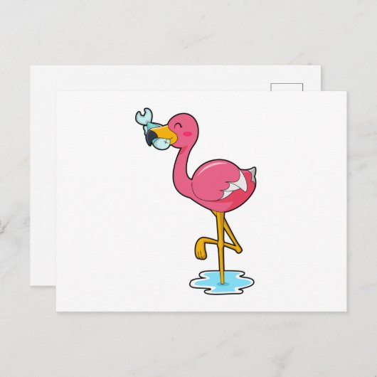 Flamingo met Vis Briefkaart (Voorkant / Achterkant)