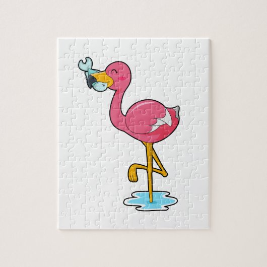 Flamingo met vis legpuzzel (Verticaal)