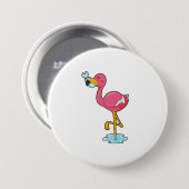 Flamingo met vis ronde button 7,6 cm (Voorkant /achterkant)