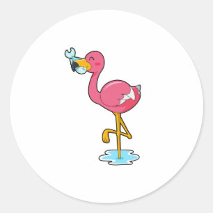 Flamingo met vis ronde sticker