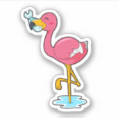 Flamingo met vis sticker (Voorkant)