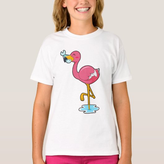 Flamingo met vis t-shirt (Voorkant)