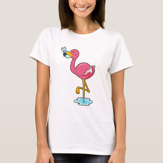 Flamingo met vis t-shirt (Voorkant)