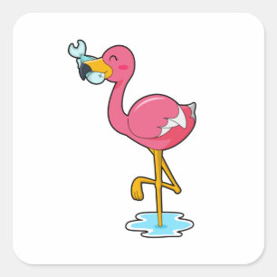 Flamingo met vis vierkante sticker