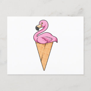 Flamingo met wafel van ijs briefkaart