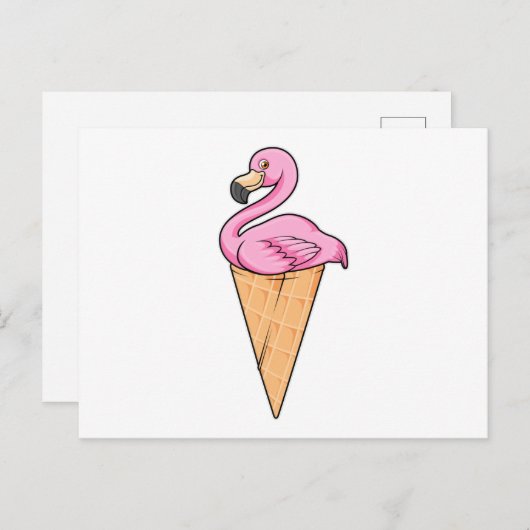 Flamingo met wafel van ijs briefkaart (Voorkant / Achterkant)