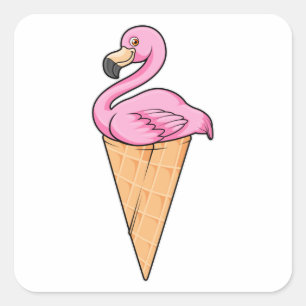 Flamingo met Wafel van Ijs Vierkante Sticker