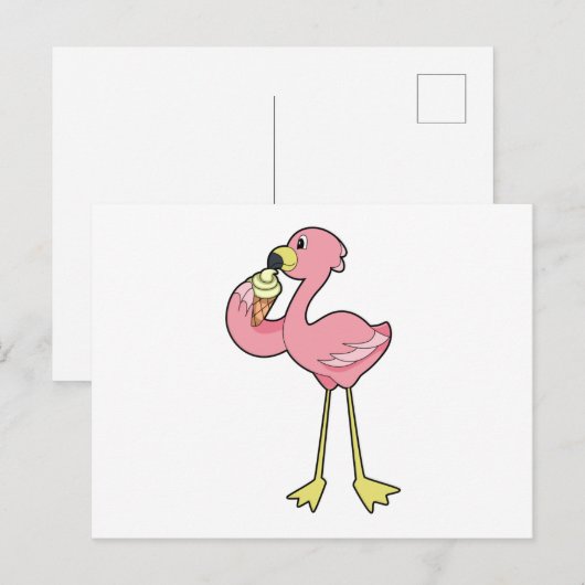 Flamingo met Waffel ijs Briefkaart (Voorkant / Achterkant)
