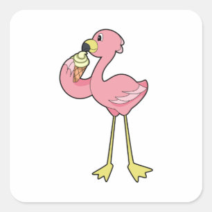 Flamingo met Waffle-ijs Vierkante Sticker