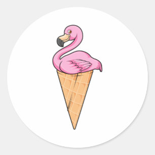 Flamingo met Waffle of Ice crème Ronde Sticker