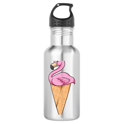 Flamingo met Waffle of Ice crème Waterfles (Voorkant)