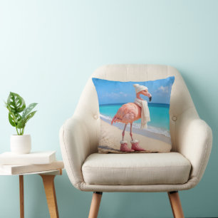 Flamingo met winter sjaal en hoed kussen