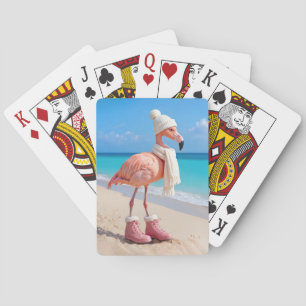 Flamingo met winter sjaal en hoed pokerkaarten