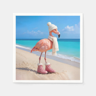 Flamingo met winter sjaal en hoed servet