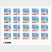 Flamingo met winter sjaal en hoed vierkante sticker (Vel)