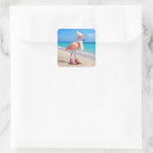 Flamingo met winter sjaal en hoed vierkante sticker (Tas)