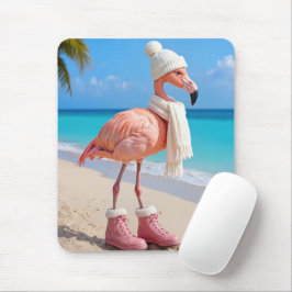 Flamingo met winter sjaal en laarzen muismat