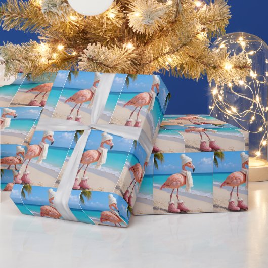 Flamingo met winterhoed en sjaal cadeaupapier (Feestdagen)